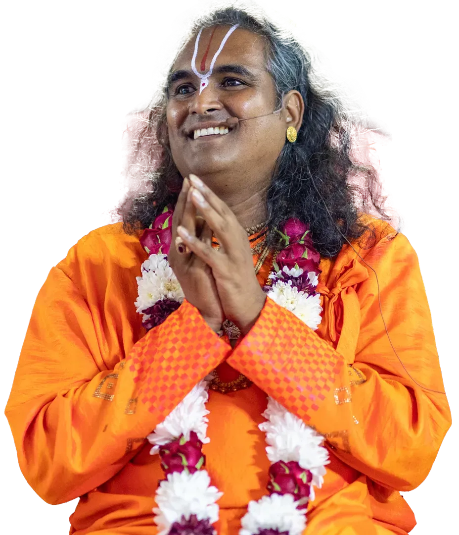 paramahamsa vishwananda smiling and doing prayer sign with the hands